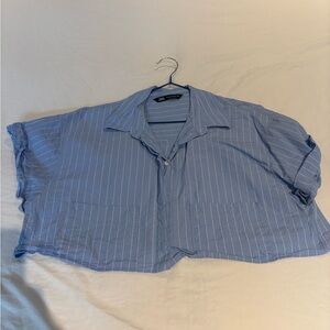 Zara Blue Pinstripe Short-Sleeve Button-Down Shirt